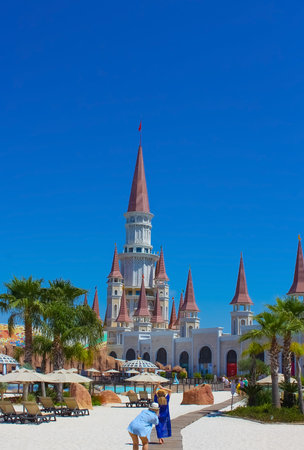 Belek, Antalya, Turkey - May 15, 2021: The Land of Legends theme park in Belek. Poolのeditorial素材