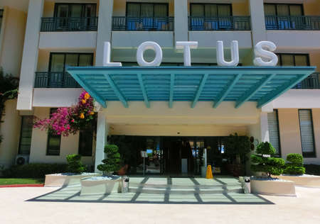 Kemer, Antalya, Turkey - May 11, 2021: Main entrance to Golden Lotus 4 star hotel at first line at Kemer, Antalya, Turkey on May 11, 2021のeditorial素材