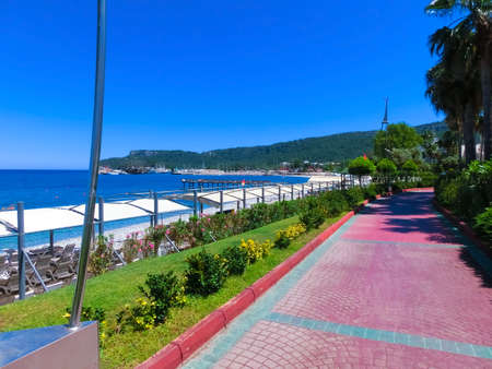 Panorama of beach at first line at Kemer, Antalya, Turkeyの写真素材