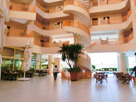 Kemer, Antalya, Turkey - May 11, 2021: Inrteior at Golden Lotus 4 star hotel at first line at Kemer, Antalya, Turkey on May 11, 2021のeditorial素材