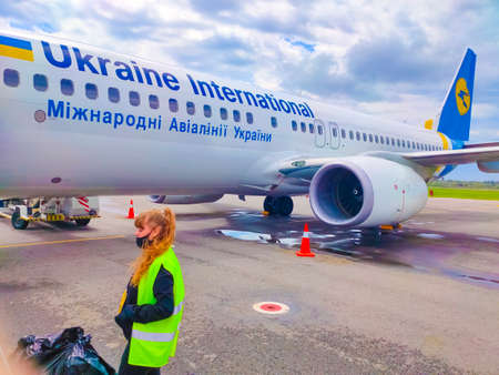 Zaporizhzhia, Ukraine - May 11, 2021: Ukraine International Airlines Boeing 737. New aircraft in airline's fleet.のeditorial素材