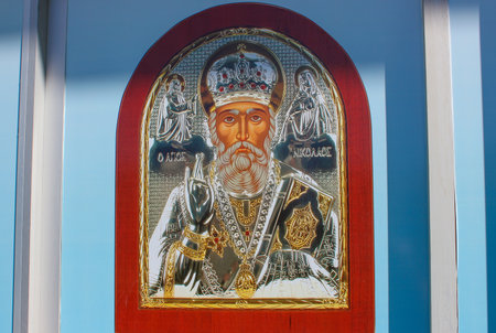 Demre, Antalya, Turkey - May 11, 2021: Icon depicting St. Nicholas the Wonderworker at Demre,...
