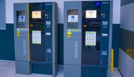 Dortmund, Germany - January 04, 2022: Pay parking machine, Easy Pay SKIDATA in terminal building of...