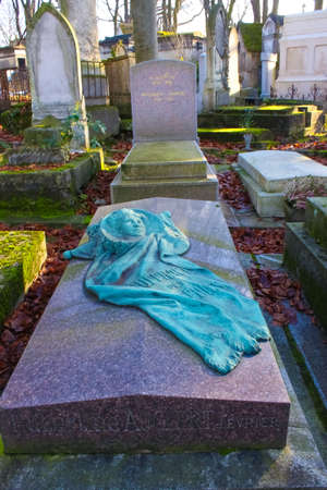 Paris, France - January 01, 2022: Graves and crypts in Pere Lachaise Cemetery, This cemetery is the final resting place for many famous people.のeditorial素材