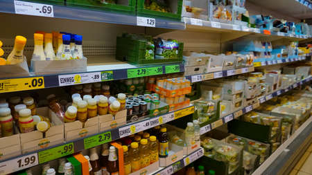 Baden-Baden, Germany - January 01, 2022: Goods at LIDL supermarket at Baden-Baden, Germany on January 01, 2022のeditorial素材