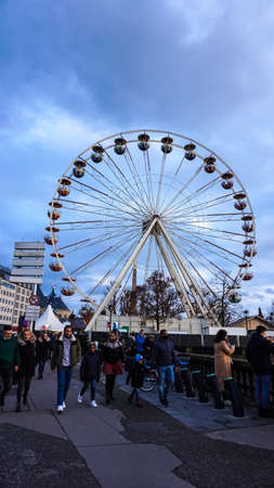 Luxembourg - January 01, 2022: People going at Luxembourg old town, UNESCO World Heritage Site, with the ancient city wall at Luxembourg on January 01, 2022のeditorial素材