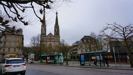 Baden-Baden, Germany - December 29, 2021: People going near historic buildings at the famous old town of Baden-Badenのeditorial素材