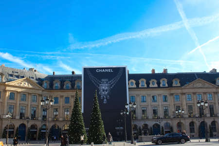 Paris, France - January 01, 2022: People going near Place Vendome, wich was laid out in 1702. The...