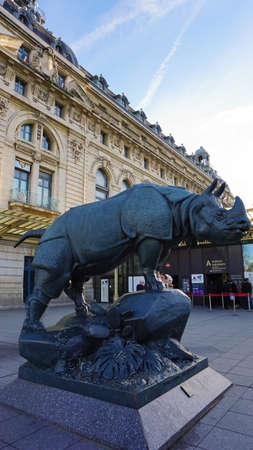 Paris, France - January 01, 2022: Sculpture near the entrance to D'Orsay Museum. D'Orsay - a museum on left bank of Seine, it is housed in former Gare d'Orsay.のeditorial素材
