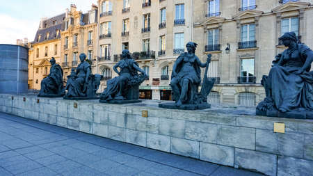 Paris, France - January 01, 2022: Sculpture near the entrance to D'Orsay Museum. D'Orsay - a museum on left bank of Seine, it is housed in former Gare d'Orsay.のeditorial素材