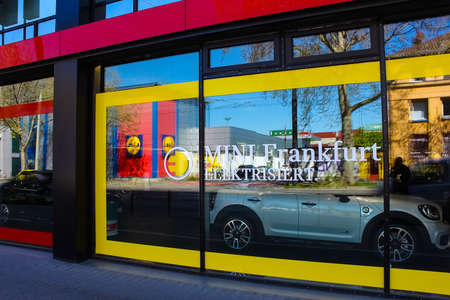 Frankfurt am Main, Germany - June 15, 2021: : Exterior view of Mini Cooper Dealership in Germany. Mini is a British automotive marque founded in 1969, owned by German automotive company BMW since 2000のeditorial素材