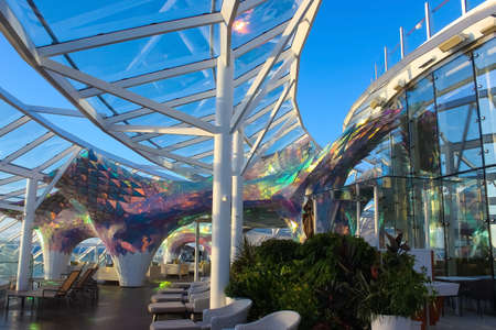 Miami, USA - April 29, 2022: Solarium with pools, bars at Symphony of the seas is the biggest cruise ship at Miami, USA on April 29, 2022のeditorial素材