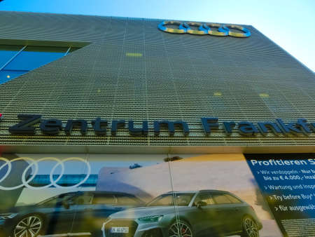 Frankfurt am Main, Germany - April 20, 2022: Audi dealership seen from outside.