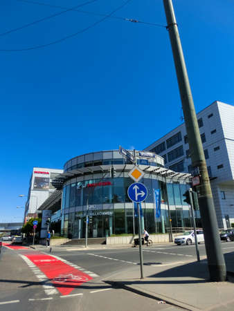 Frankfurt am Main, Germany - April 20, 2022: Exterior view of Honda dealership in Frankfurt am Main, Germany. Honda Motor Company Ltd. is a Japanese public multinational conglomerate corporation.のeditorial素材