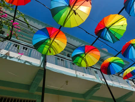 Puerto Plata, Dominican Republic - May 4, 2022: Street Umbrellas in Puerto Plata, Dominican Republicのeditorial素材