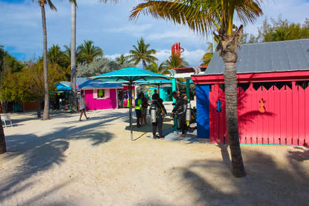 Coco Cay, Bahamas - April 29, 2022: People having fun as divers on the island Cococay, the private island post that's owned by the Royal Caribbean cruise line where guests can spend the dayのeditorial素材