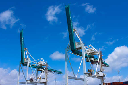 Miami, USA - April 29, 2022: Many containers at Port Miami, one of the largest cargo ports in the US.のeditorial素材