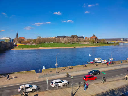 Dresden, Germany - April 18, 2022: Embankment of the Elbeのeditorial素材