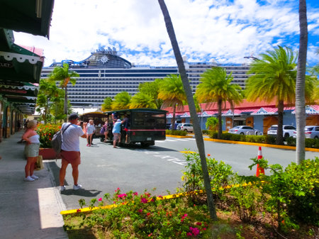 Charlotte Amalie, US Virgin Islands - May 4, 2022: Charlotte Amalie shopping district at portのeditorial素材