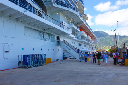 Puerto Plata, DR - May 10, 2022: MSC Seashore cruise ship docked at tropical island port Taino Bay in Puerto Plata, Dominican Republicのeditorial素材