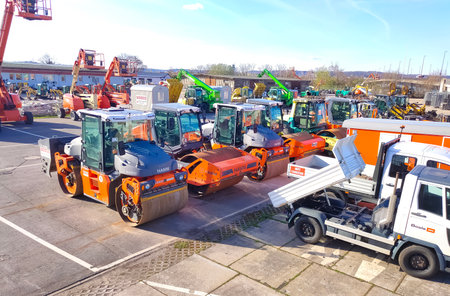 Neu-Isenburg, Germany - April 21, 2022: Bucket truck lift cranes