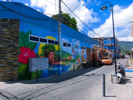 Puerto Plata, DR - May 04, 2022: Shops and painting near buildings in the center of Puerto Plata, Dominican Republicのeditorial素材