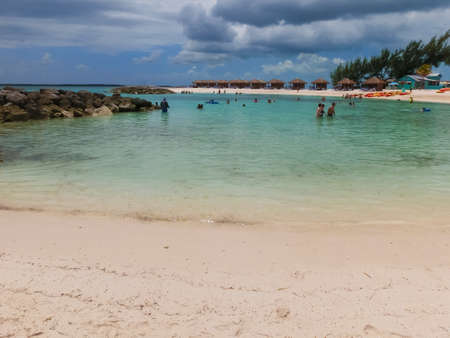 Coco Cay, Bahamas - April 29, 2022: People having fun at Cococay, the island at Bahamas, where guests can spend the day having fun.のeditorial素材