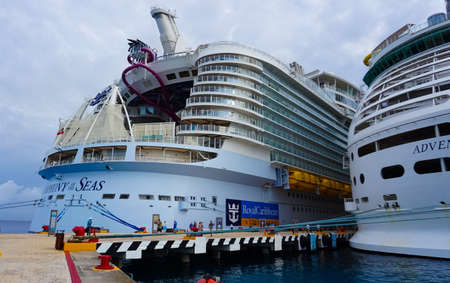 Cozumel, Mexico - May 04, 2022: Symphony of the seas is the biggest cruise ship, docked in Cozumel,...