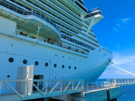 Puerto Plata, DR - May 10, 2022: MSC Seashore cruise ship docked at tropical island port Taino Bay...
