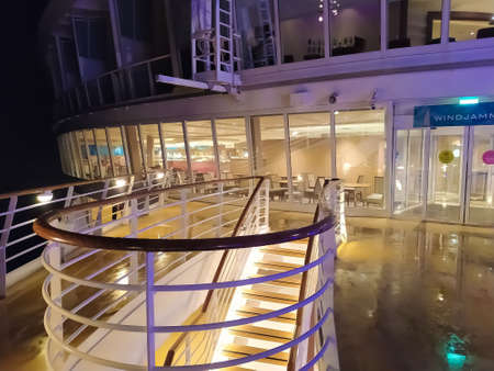 Miami, USA - April 29, 2022: magical night illumination at Symphony of the seas is the biggest cruise ship at Miami, USA on April 29, 2022のeditorial素材