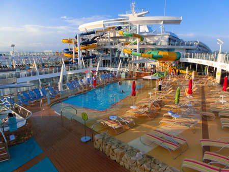 Miami, USA - April 29, 2022: People having fun at pools, bars, entertainment and innovative...