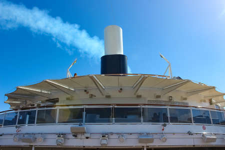 Miami, USA - April 29, 2022: Pipes at new cruise ship or new flagship of MSC Seashore, the largest cruise ship built in Italyのeditorial素材