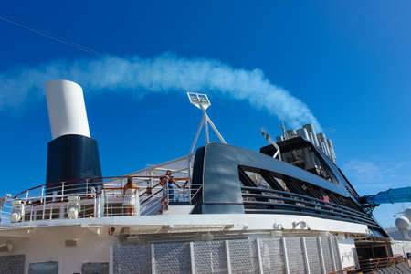 Miami, USA - April 29, 2022: Pipes at new cruise ship or new flagship of MSC Seashore, the largest cruise ship built in Italyのeditorial素材
