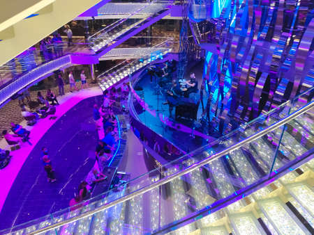 Miami, USA - April 29, 2022: Interior of the Atrium in the at new cruise ship or new flagship of MSC Seashore, the largest cruise ship built in Italy.のeditorial素材