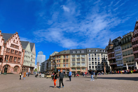 Frankfurt am Main, Germany - April 20, 2022: View of Roemerberg square in Frankfurt, Germany. Frankfurt is the fifth-largest city in Germany.のeditorial素材
