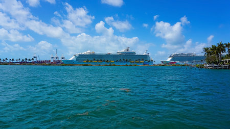 Miami, Florida, USA - April 23, 2022: Port of Miami with cruise ships. Miami is a major port in the United States for cruise liners.のeditorial素材