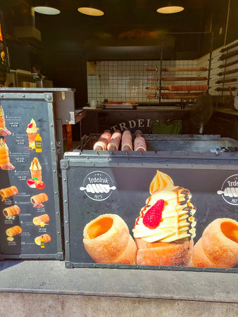 Prague, Czech Republic - May 11, 2022: The traditional Czech street food - trdelnikのeditorial素材