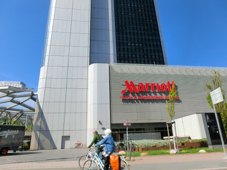 Frankfurt am Main, Germany - May 10, 2022: Marriott Hotel famous in the worldのeditorial素材