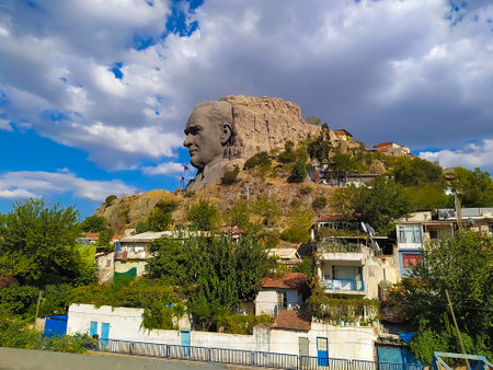 Buca, Izmir, Turkey - September 11, 2022: Panorama of Izmir and Statue of Mustafa Kemal Ataturk at Buca, Izmir, Turkey on September 11, 2022のeditorial素材