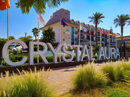 Kemer, Antalya, Turkey - May 11, 2021: Crystal Aura Beach Resort and Spa 5 stars at Kemer, Antalya, Turkey on May 11, 2021のeditorial素材