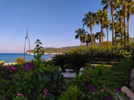 Panorama of beach at first line at Kemer, Antalya, Turkeyのeditorial素材