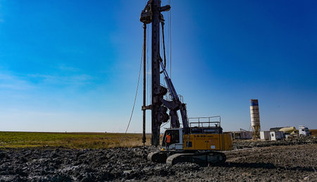 Araclar, Turkey - September 16, 2022: Hydraulic drilling rig Liebherr LB 28-320 on a construction site at Araclar, Turkey on September 16, 2022のeditorial素材