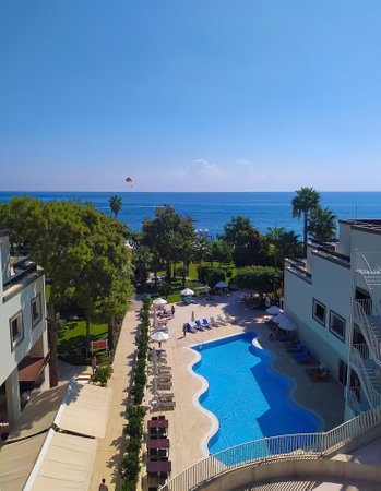 Goynuk, Antalya, Turkey - May 11, 2021: View of Seven Seas Hotel Life Ultra All Inclusive and Kids Concept 5 star at Goynuk, Antalya, Turkey on May 11, 2021.のeditorial素材