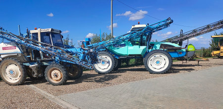 Bacau, Romania - September 12, 2022: rrigation equipment in Romania - Evrard and others