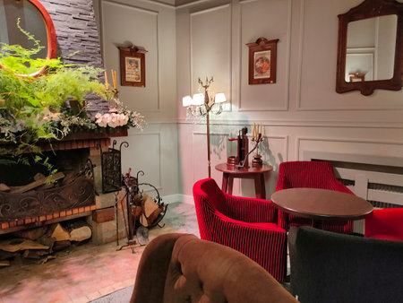 Poiana Brasov, Romania - September 25, 2022: Alpin Resort Hotel interior at Romania.のeditorial素材