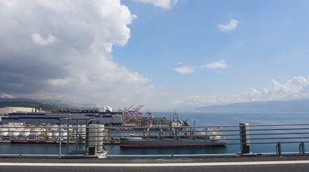 Diliskelesi, Turkey - September 23, 2022: View from the Osmangazi Bridge that is a suspension bridge of Turkey.のeditorial素材