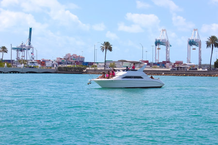 Miami, USA - April 23, 2022: Luxury yachts at the Bayside Marina in Miami, Florida USAのeditorial素材