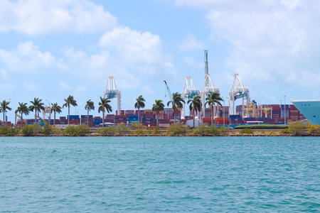 Miami, USA - April 23, 2022: Many containers at Port Miami, one of the largest cargo ports in the...