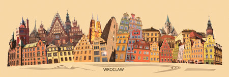 European city in art collage or design in modern contemporary retro style - Wroclaw at Polandの写真素材