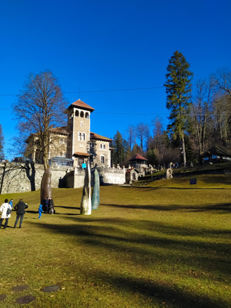 Busteni, Romania - December 30, 2022: The people going near Cantacuzino Castle or Nevermore Academy - the place where the Wednesday series film was filmedのeditorial素材